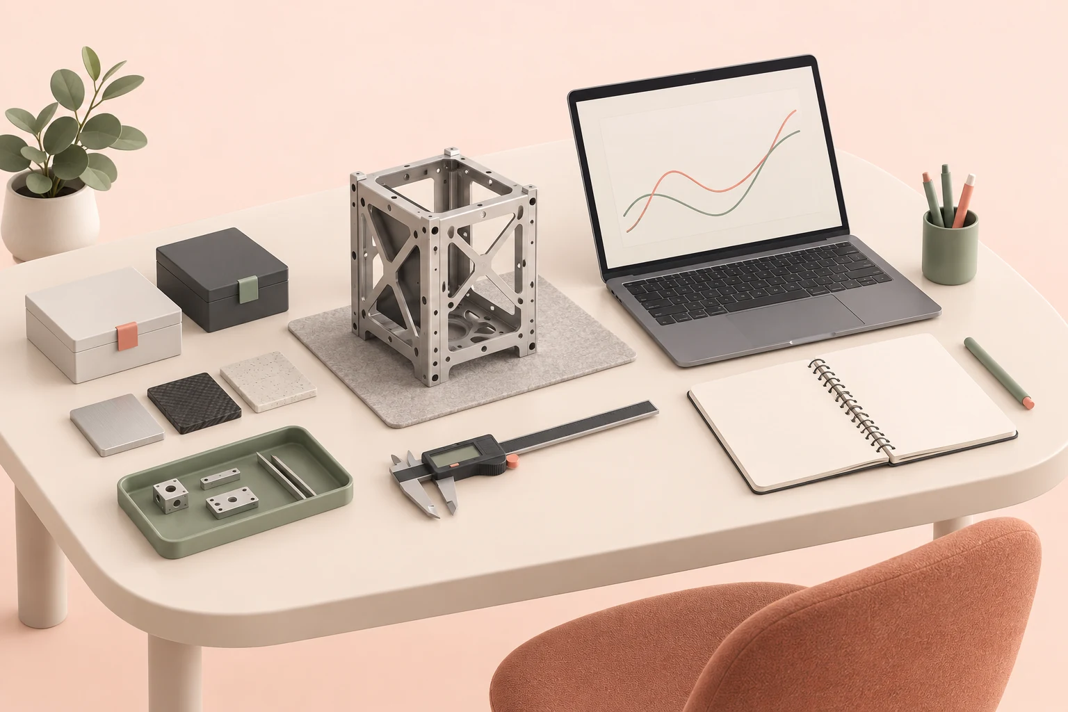 Generated engineering workbench with a satellite frame and inspection tools
