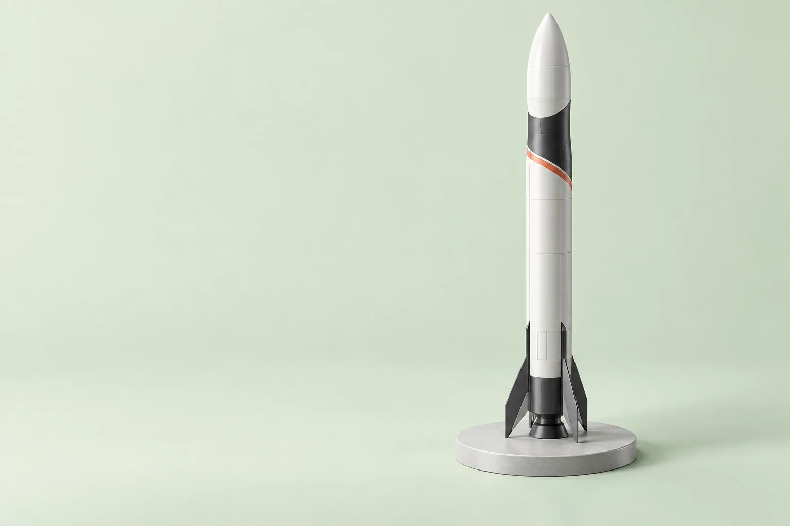 Generated concept illustration of a research launch vehicle on a display plinth